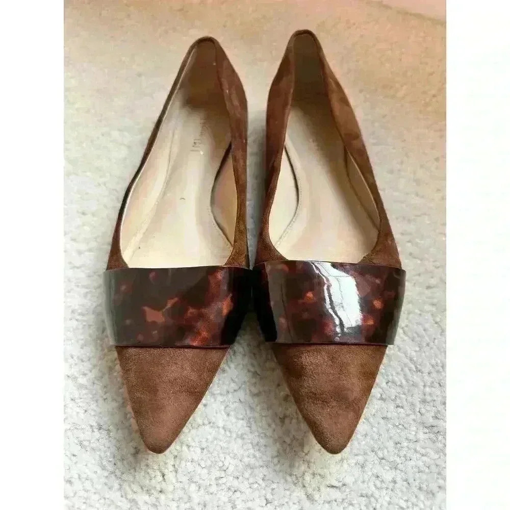 J. Mclaughlin Mallory Suede Flat Brown With Tortoise Trim Size 9.5